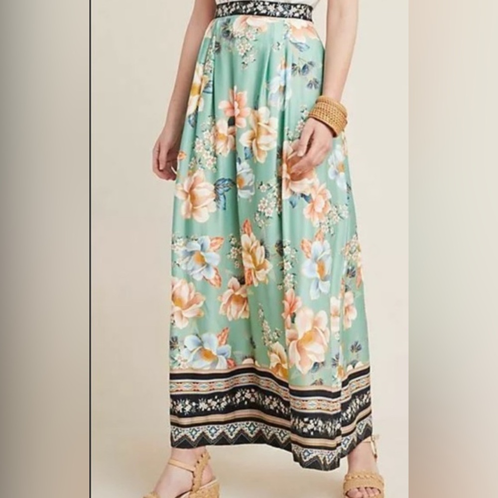 FARM Rio for Anthropologie. Medium. Mint Green Floral Maxi Skirt